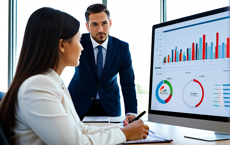 Fund Investment Advisor: Collaborative Consultation**
A professional male financial advisor in a business suit and a female client in modest business attire, sitting at a modern sunlit office desk. The advisor gestures towards a large monitor displaying financial charts, explaining concepts to the client who is attentively listening and taking notes. The scene captures a collaborative and educational interaction. Professional photography, soft lighting, sharp focus, high detail, fully clothed, modest clothing, appropriate attire, professional dress, safe for work, appropriate content, perfect anatomy, correct proportions, natural pose, well-formed hands, proper finger count, natural body proportions, professional, family-friendly.

**