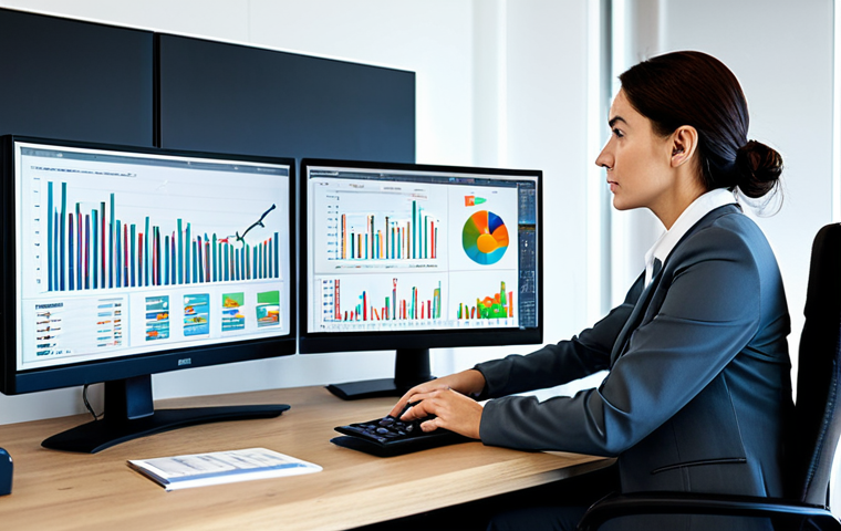 **

A professional businesswoman in a modest business suit, sitting at a desk analyzing fund performance charts in a modern office. Graphs and financial data displayed on multiple monitors. Fully clothed, appropriate attire, safe for work, perfect anatomy, natural proportions, professional photography, high quality, family-friendly.

**