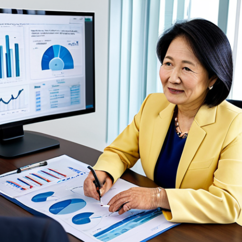 Secure Retirement Planning**

"A professional financial advisor, fully clothed, in a modern office setting, consulting with a mature Asian woman (fully clothed in modest attire) about her retirement plan, displaying charts and graphs. Focus on financial security and peace of mind. Safe for work, appropriate content, professional, perfect anatomy, natural pose, well-formed hands, proper finger count, family-friendly."

**