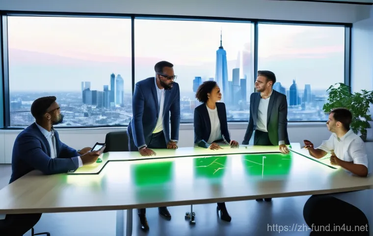 펀드투자상담사로서 기업 내 성장 기회 - Image Prompt 1: The Innovative Collaborative Hub** 펀드투자상담사로서 기업 내 성장 기회 - Image Prompt 1: The Innovative Collaborative Hub**