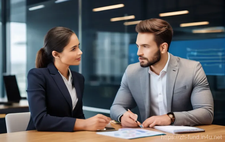 펀드투자상담사 관련 법적 책임과 역할 - **Prompt:** A diverse male financial advisor, impeccably dressed in a modern business suit, sits acr...