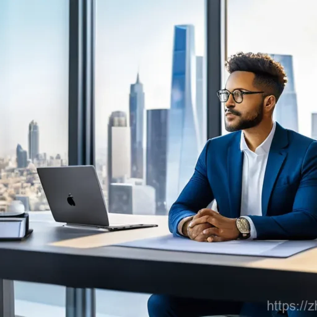 펀드투자상담사 관련 금융 기술 활용 사례 - **Prompt:** A diverse individual, dressed in casual yet smart business attire, sits comfortably at a...