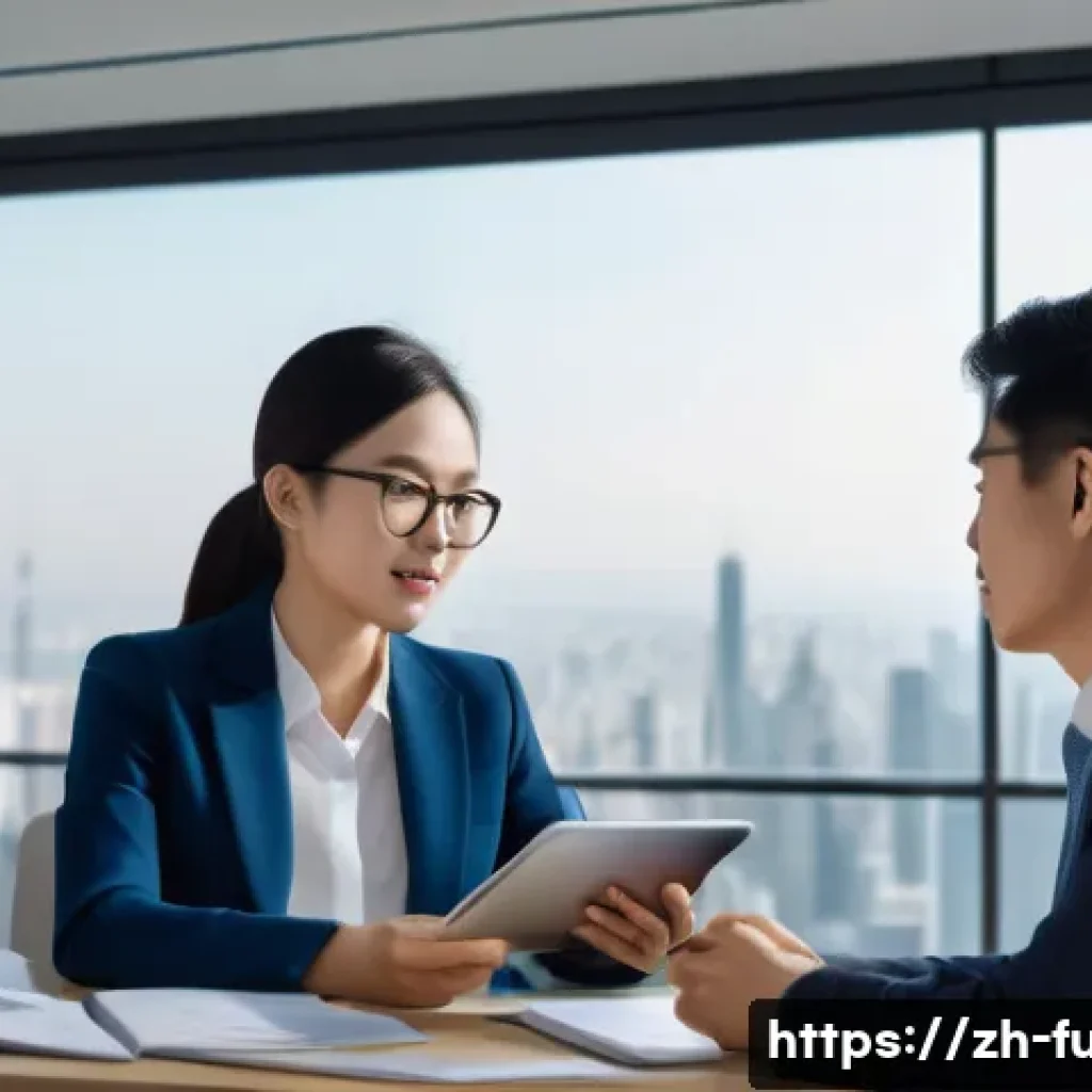 펀드투자상담사 초보자를 위한 실습 - A professional Chinese financial consultant in a modern office setting, engaging in a detailed conve...