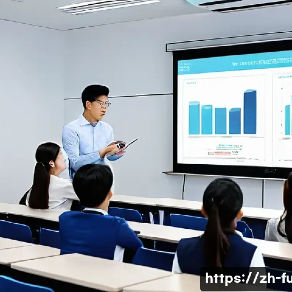펀드투자상담사 실무 교육기관 추천 - A modern classroom setting in China with young adult students attentively listening to a professiona...