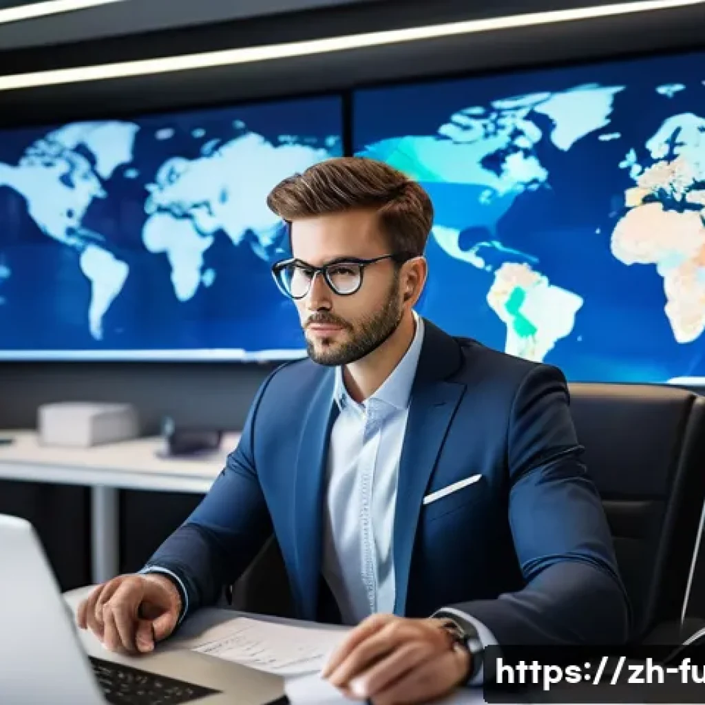 펀드투자상담사로서 금융 리더십 키우는 법 - A modern financial advisor in a sleek office setting, attentively analyzing multiple large digital s...