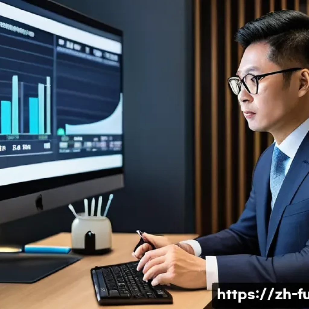 펀드투자상담사로서의 자기계발 방법 - A modern Chinese financial advisor in a sleek office setting, attentively reading official regulator...