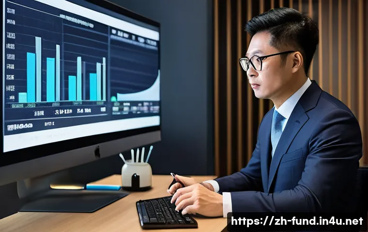 펀드투자상담사로서의 자기계발 방법 - A modern Chinese financial advisor in a sleek office setting, attentively reading official regulator...
