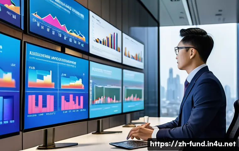 펀드투자상담사 필수 공부 과목 - A modern, sleek office scene featuring a professional Chinese financial advisor in smart business at...