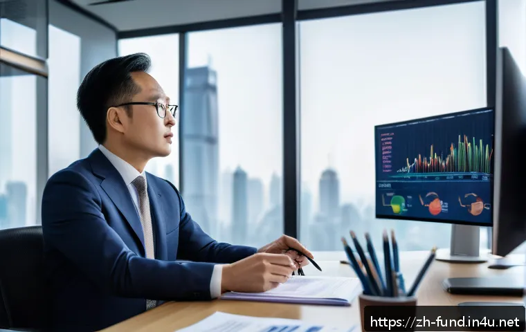 펀드투자상담사 직무에서의 윤리적 문제 사례 - A modern Chinese office setting showing a professional fund investment advisor in formal business at...