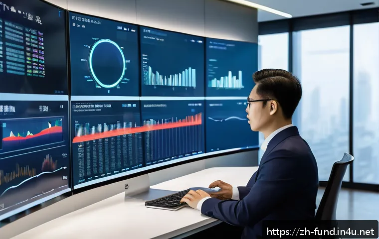 펀드투자상담사와 직업 안정성 - A modern digital investment advisor office scene in a sleek, futuristic setting with large transpare...