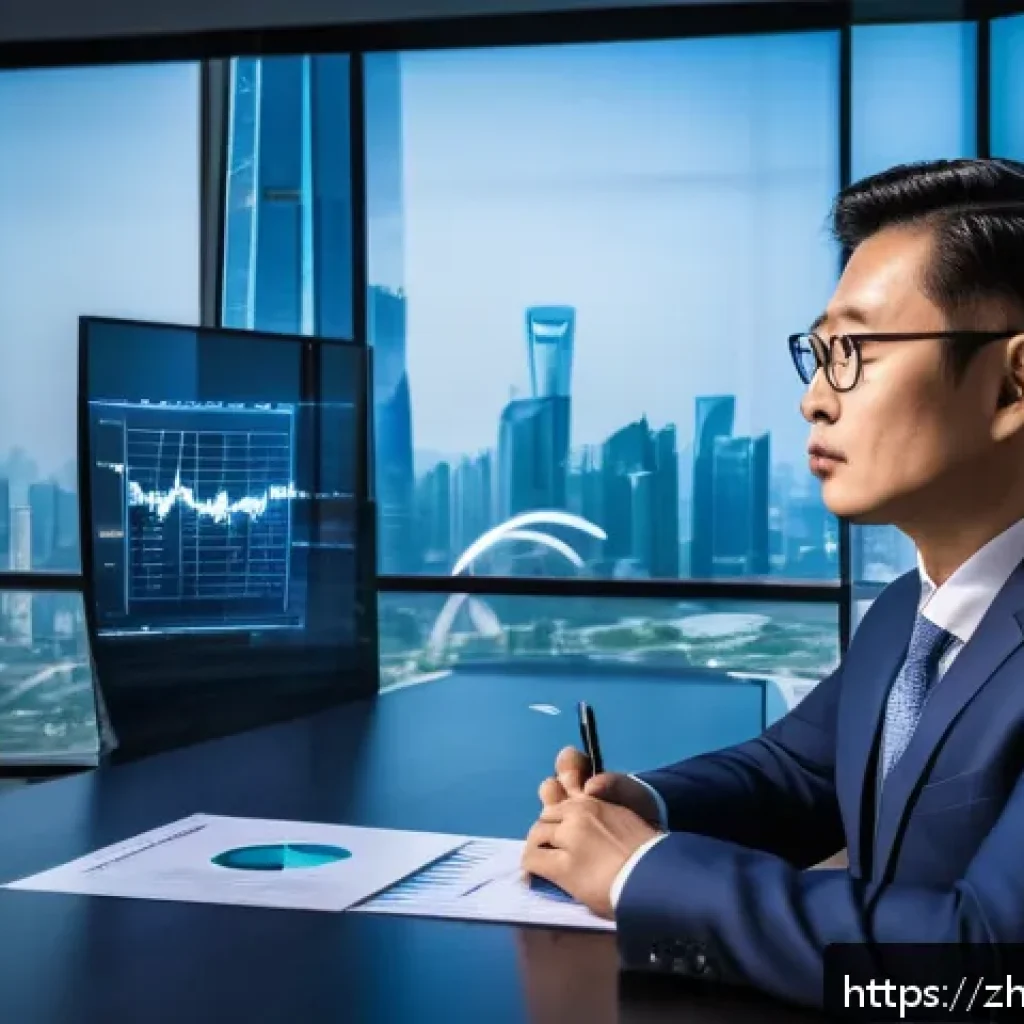 펀드투자상담사 연봉 통계 및 분석 - A professional Chinese fund investment consultant in a modern high-rise office overlooking Shanghai’...