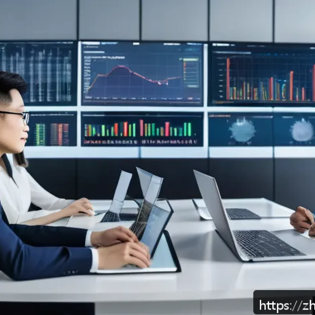 펀드투자상담사 직업군의 다변화 - A modern financial advisor office scene with a diverse group of professionals analyzing large digita...