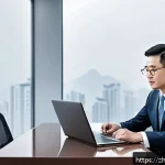 펀드투자상담사 업무에서의 윤리와 책임 - A professional Chinese financial advisor in a modern office setting, engaged in sincere communicatio...
