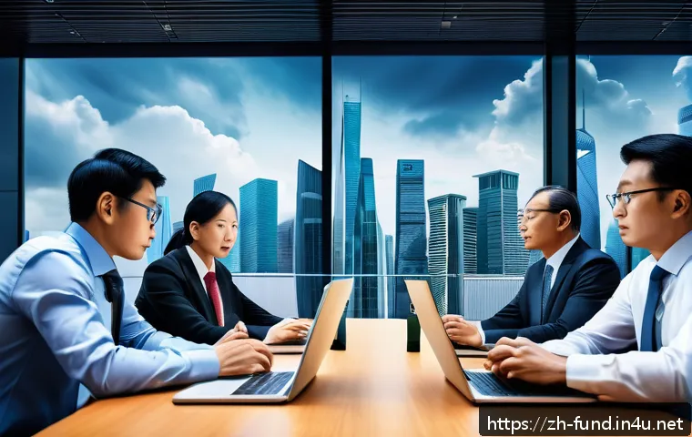 펀드투자상담사와 글로벌 금융 트렌드 - A dynamic financial market scene illustrating global economic uncertainty: skyscrapers of major worl...