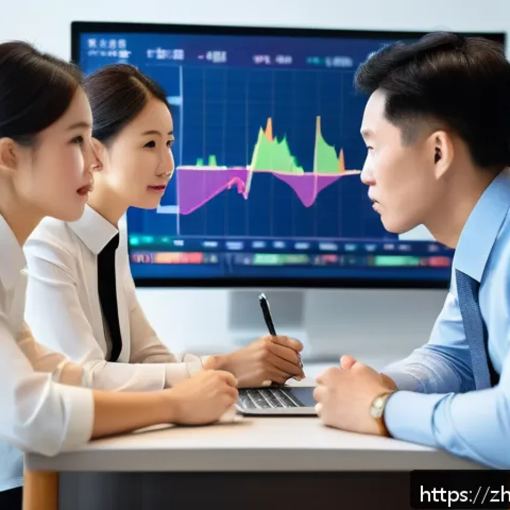 펀드투자상담사 실무에서 배우는 교훈 - A modern financial advisor’s office scene with a diverse group of Chinese investors attentively disc...
